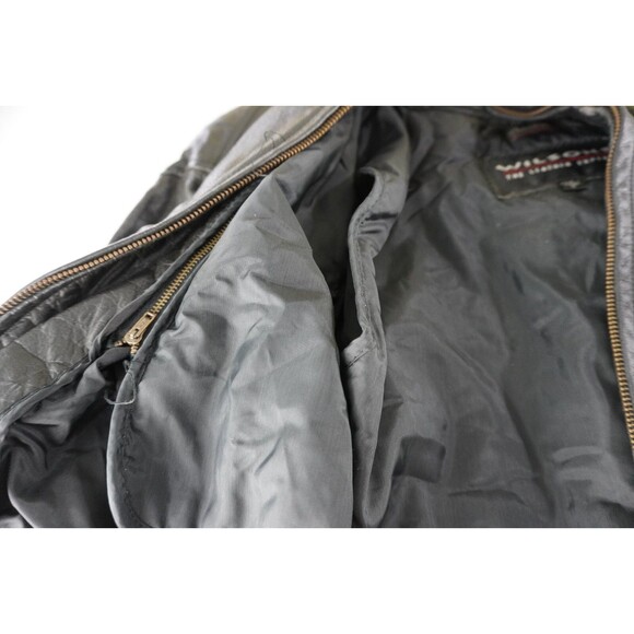 VTG WILSONS 3M THINSULATE Lined Women Small Glossy Black Leather Zip Moto Jacket - Picture 2 of 8